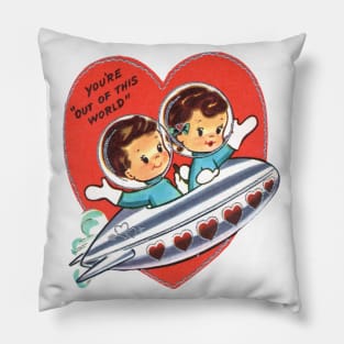 Vintage Valentine Space Ship Cute Kids Rocket Astronaut Pillow