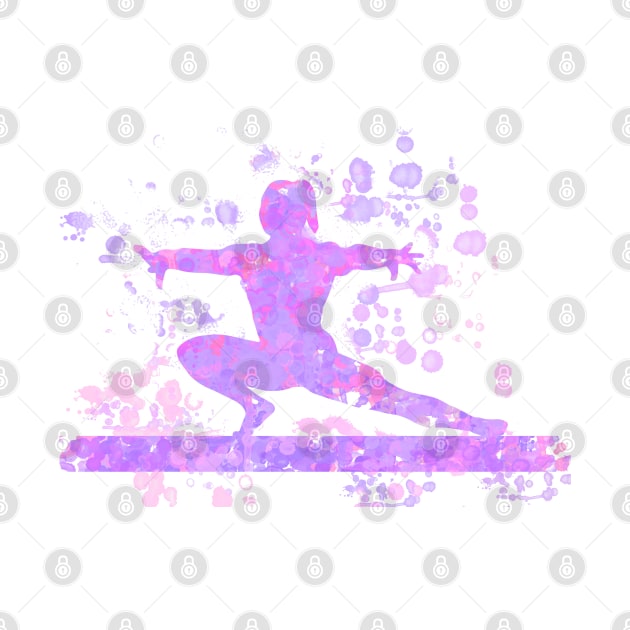 Gymnast on Beam Silhouette Abstract Watercolor Design in Purple by PurposelyDesigned