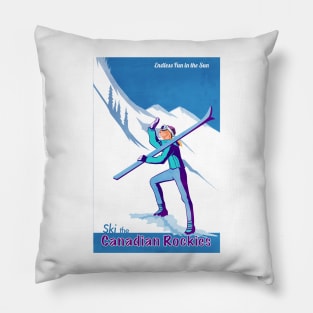 Retro Canadian Rockies Ski poster Pillow