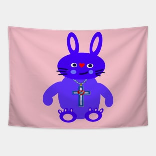 BLUE BUNNY With CHRISTIAN CROSS Tapestry