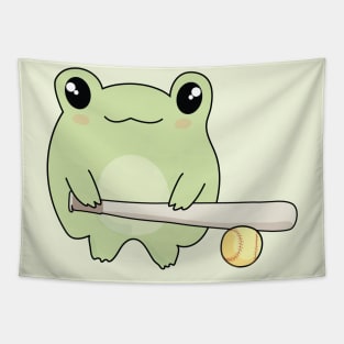 Kawaii Frog Loves Softball Tapestry