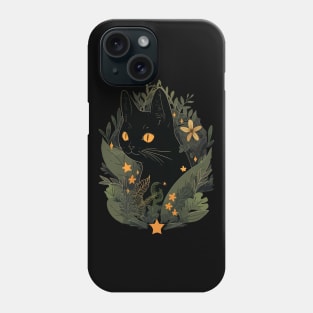 Black Cat wildflowers Phone Case