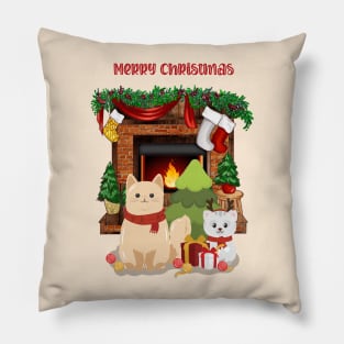 Brown and white cats celebrate Christmas eve Pillow