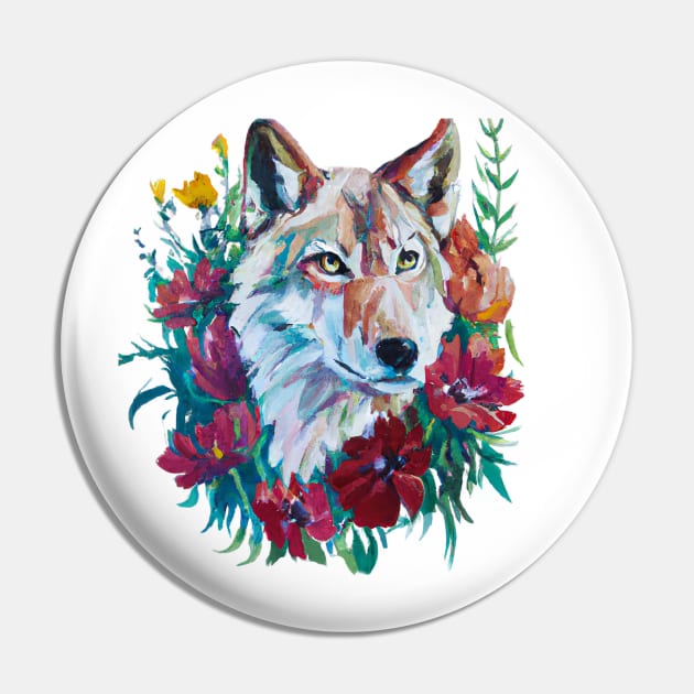 colorbyte Wolf Painting Floral Wreath, Nature Lover Design Pin