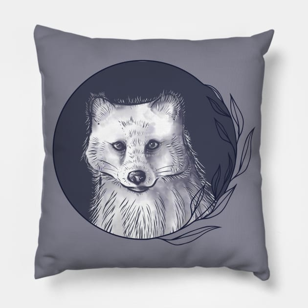 Arctic Fox (Dark) Pillow by MareveDesign