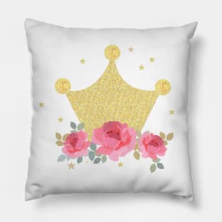 Shining crown with hand drawn pink roses Pillow