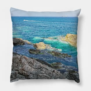 Cliffside Blue Ocean Waves Pillow