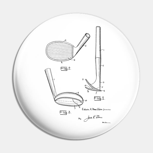 Sand Wedge Golf Club Vintage Patent Hand Drawing Pin by TheYoungDesigns