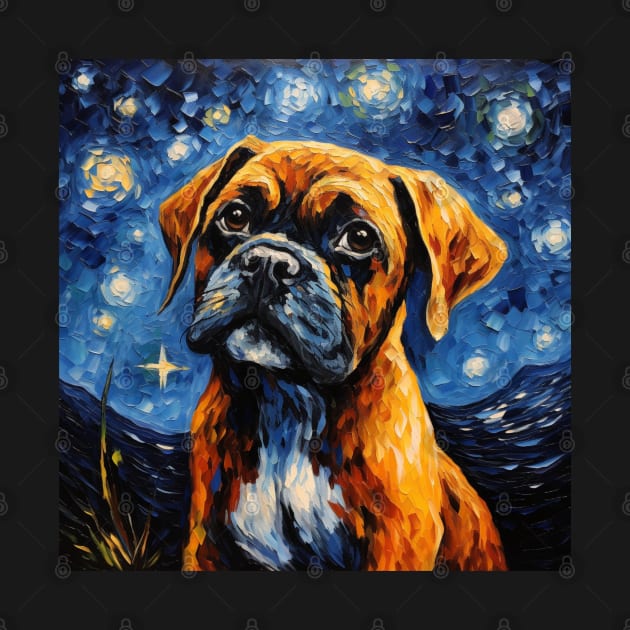 Boxer Puppy Painted in Starry Night style by NatashaCuteShop