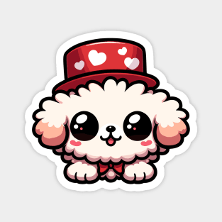 Cute Kawaii Valentine's Puppy with Love hearts Hat Magnet