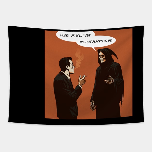 Grim Reaper places to be Tapestry by Retro Vibe