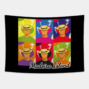 Madeira Island male pop art no face illustration using the traditional straw hat Tapestry