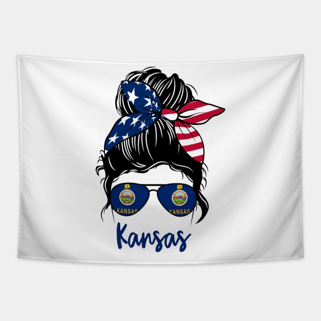 Kansas girl Messy bun , American Girl , Kansas Flag Tapestry by JayD World