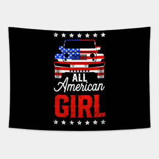 All American Girl Jeep American Flag Jeep Kid Gift For Girl Kid Jeep Tapestry