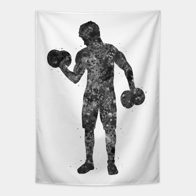 Weightlifter man black and white Tapestry by Yahya Art