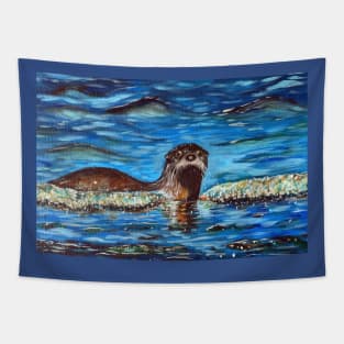 Otter in the Waves Painting Tapestry
