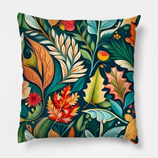 Modern Floral Pattern With Fall Leaves Flowers And Berries Pillow