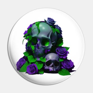 Aesthetic Skulls and Roses | Violet and Green Pin