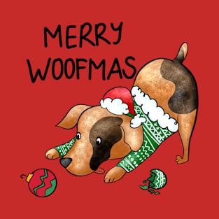 Funny Merry Woofmas Christmas Dog T-Shirt