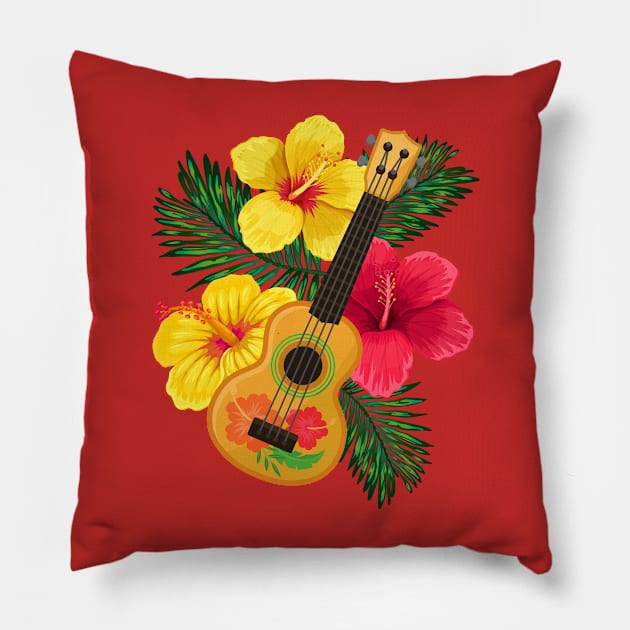 Hawaiian Ukulele Lute and Hibiscus Pillow by soulfulprintss8