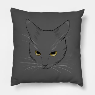 Angry Cat Yellow Eyes Line Art Pillow