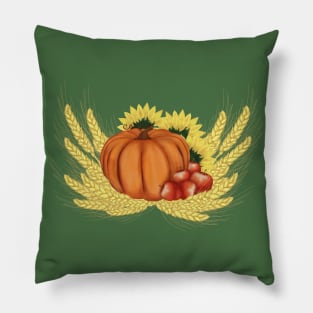 Harvest. Autumn. Pumpkin, apples, sunflowers and wheat Pillow