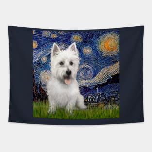 Starry NIght by Van Gogh Adapted to include a West Highland Terrier Tapestry
