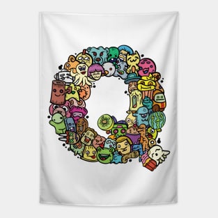 Alphabet Monster Doodle Letter Q Monogram Tapestry