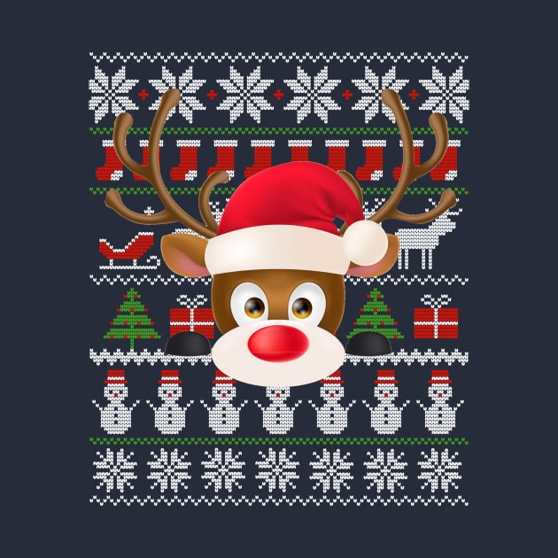 Funny Reindeer Rudolph Santa Ugly Christmas Sweater Gift by peter2art