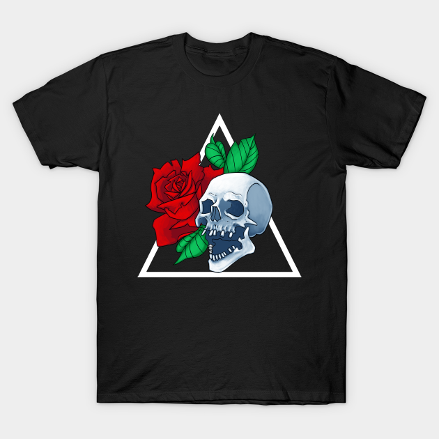 Red Flower Rose Skull - Skull Rose - T-Shirt