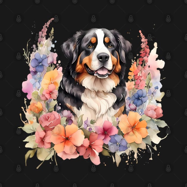 A bernese mountain dog decorated with beautiful watercolor flowers by CreativeSparkzz