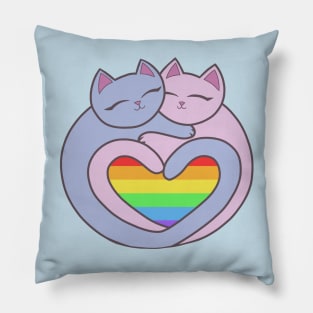 Rainbow Pride Heart Cats Kawaii Pillow