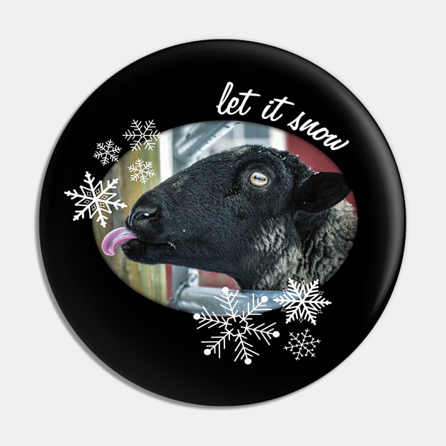 Sassy Snowflake Chomping Sheep - Let it Snow! Pin by Painted Tiger Designs