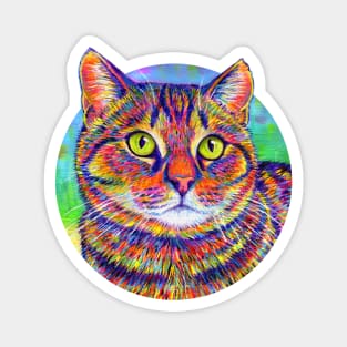 Colorful Rainbow Brown Tabby Cat Magnet