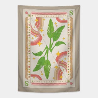 Strelitzia Nicolai White Bird Of Paradise Plant Illustration with Playing Card Design for Plant Mom Plant Daddy Tapestry