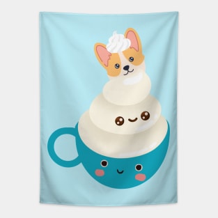 Corgi Aqua Cuppa Puppuccino Adorkablely Sweet Corgi Coffee Love Style Tapestry