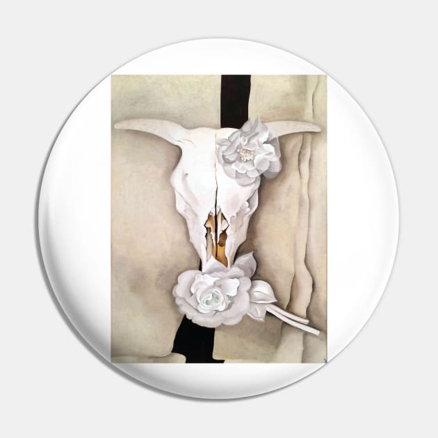 Cow's Skull with Calico Roses Pin by QualityArtFirst