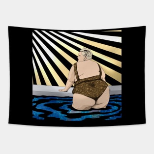 Woman Standing in Pool Tapestry