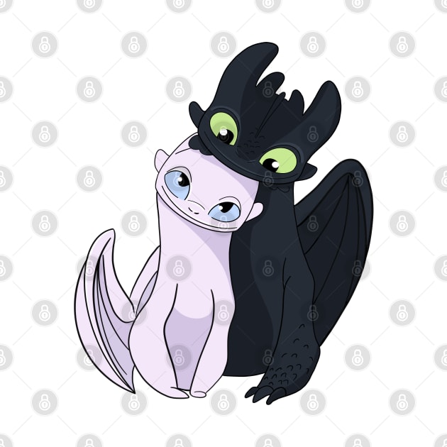 Couple dragons, toothless and light fury in love, fanart how to train your dragon by PrimeStore