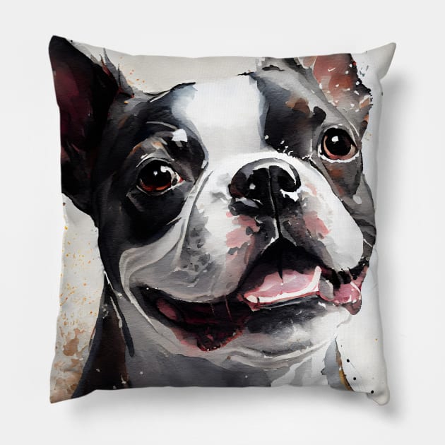 Black and White Boston Terrier Pillow by designs4days