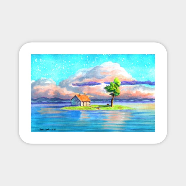 Island House | Watercolour and Gouache Magnet by MariaCameliaArt