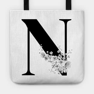 N alphabet Botanical cherry blossom sakura flowers Tote