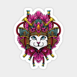 White Cat with Pink Flowery Japanese Headdress Magnet