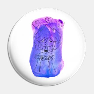 Purple Watercolor Girl with Three Hearts Pin