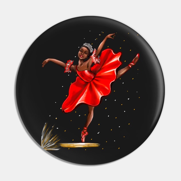 Ballet, African American ballerina in red pointe shoes, dress and crown - ballerina doing pirouette in red tutu and red shoes  - brown skin ballerina Pin by Artonmytee