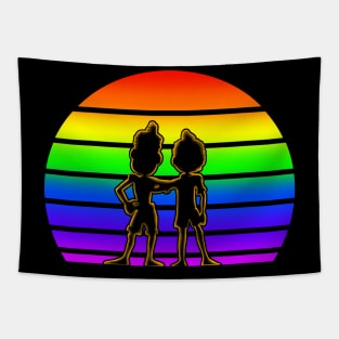 Rainbow Sunset with Luca and Alberto - Cartoon Black Tapestry