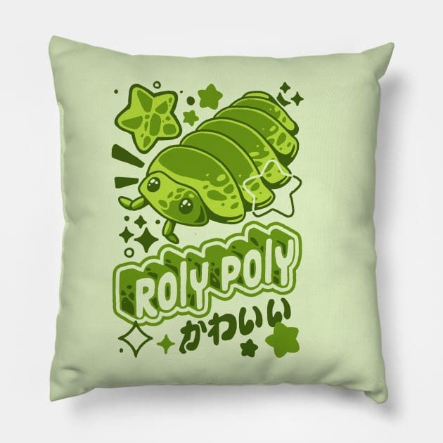 Roly Poly, cute isopod bug Pillow by The Japanese Fox