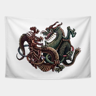 Dragons Fighting in Rings Tapestry