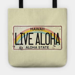 Live Aloha Vintage Hawaii License Plate Tote