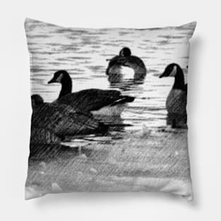 Canada Geese in Black & White. Pillow